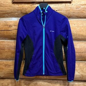 Columbia Purple Softshell Jacket with Black Panels and Aqua Trim XS
